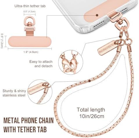 Dadanism Phone Wrist Strap Metal Phone Chain Wristlet Strap, Rose Gold - Image 3