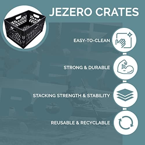 JEZERO 24 Quart 3-Pack Heavy Duty Plastic Crate | Stackable Multi-Purpose Storage Bin for Garage, Home, Office, Groceries, Outdoor, Camping & Kayaking | Black Utility Tote, 19" x 13" x 11" - Image 4