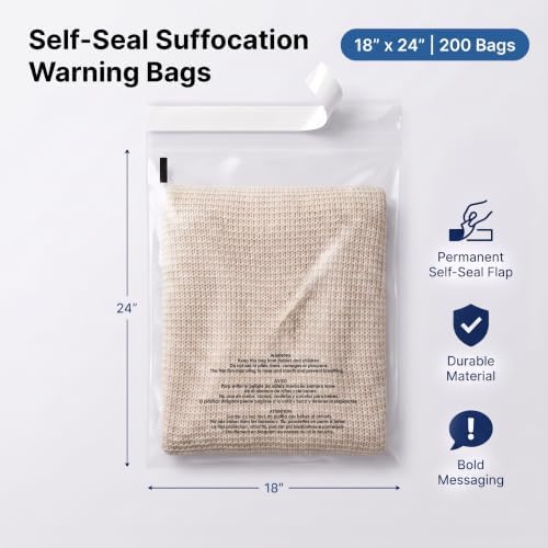 18” X 24” (200 Count) Self Seal Clear Poly Bags with Suffocation Warning - Image 2