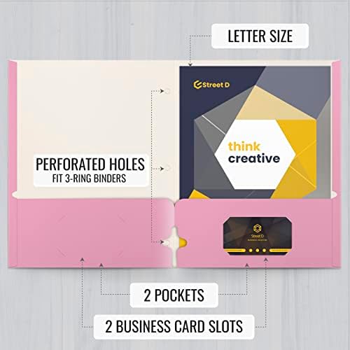Better Office Products Two Pocket Portfolio Folders, 50-Pack, Pink, Letter Size Paper Folders, 50 Pieces, Pink - Image 2