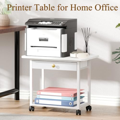 MARTY 22"x15.75" Large Printer Stand with Drawer,Rolling Cart Printer Table - Image 2