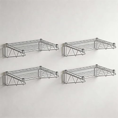 4 Pack 18" x 24" NSF Chrome Wire Wall Mount Shelf, Heavy Duty Metal Wall Mounted Storage Rack, Commercial Kitchen, Stock Rooms Shelving by Zedfire