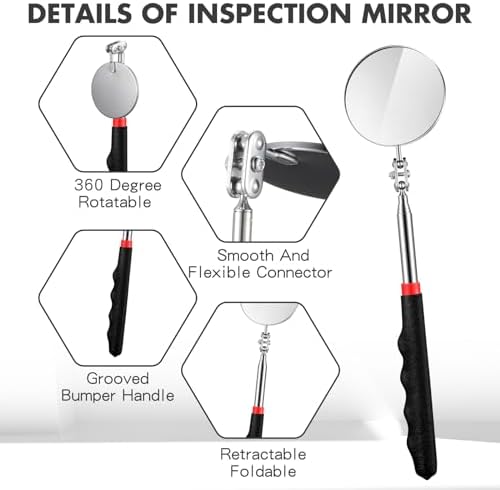 Copkim Telescoping Inspection Mirror for Mechanics,Black,50mm Round - Image 3