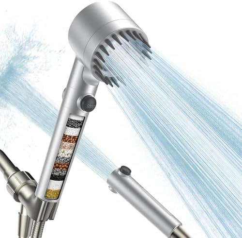 Filtered Shower Head with Handheld, High Pressure Water Flow and Multiple Spray Modes Shower Head with Filter, Power Wash for Hard Water, Showerhead with ON/OFF Switch for Pets Bath (Silver) by Sipaote