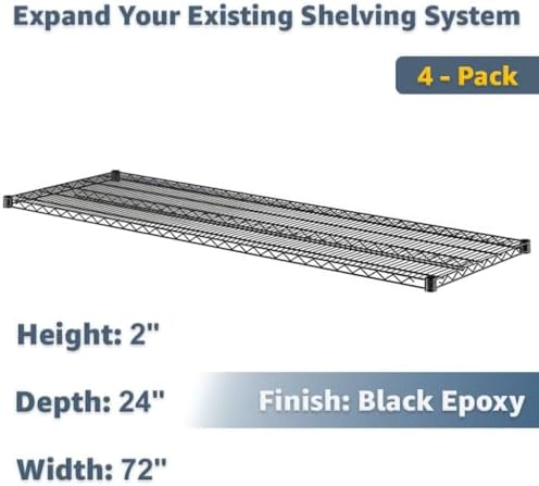 24" x 72" Extra Wire Shelves 4 Pack for NSF Shelving Units, Heavy Duty Storage Expansion - Image 2