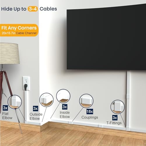 Cord Hider, Wire Cover, Cord Covers Wall Mounted TV, Cable Hider, 315 in Paintable White Raceway Kit, Electrical Cords Concealer, Cable Management, Hide Cords Wall, Wire Molding, Adhesive Channel - Image 2