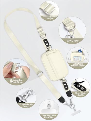 Tiostep Clip and Go Strap for Phone with Wallet Crossbody Phone Lanyard Adjustable and Detachable RFID Wristlet Wallet (Beige, Medium) - Image 4