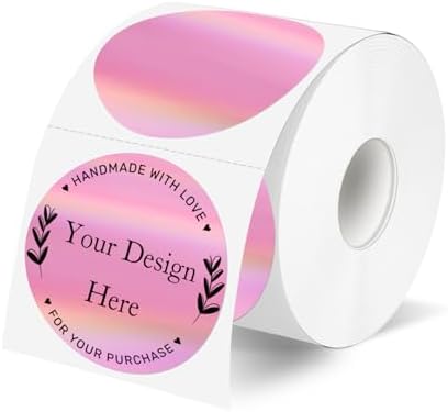 2" Circle Holographic Thermal Label Stickers Pink, Round Printable Rainbow Thermal Sticker for Gift Wrapping, Self-Adhesive/Perforation Line Design by Unknown