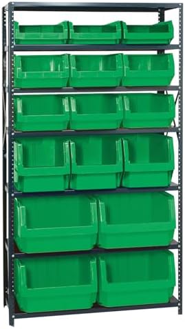 QUANTUM STORAGE SYSTEMS MSU-16-MIXGN Solid Heavy Duty 7 Shelves 75" H x 42" W x 18" D with 16 Green Bins Multi-Sizes by QuantumStorageSystems