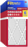 Filtrete 12x36x1 AC Furnace Air Filter, MERV 11, MPR 1000, Micro Allergen Defense, 3-Month Pleated 1-Inch Electrostatic Air Cleaning Filter, 6 Pack (Actual Size 11.69x35.69x0.81 in) by Filtrete
