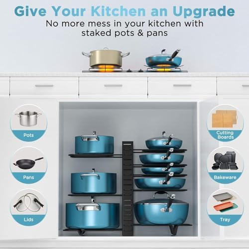 ORDORA Pots and Pans Organizer Under Cabinet 16.6", 8-Tier Adjustable Rack - Image 3