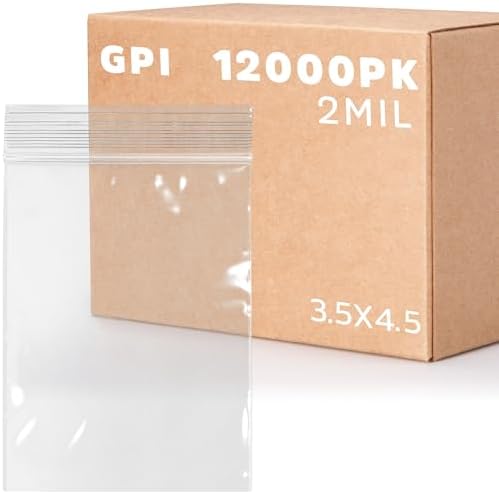 3.5" x 4.5" Zip Bags, 12000 Pack, 2 Mil, Reclosable for Business Cards, GPI by GPI