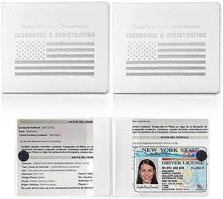 Ziciner Car Registration Insurance Holder, 2Pack Essential Auto Card Document Glove Box Organizer with Touch Fastener, Vehicle Interior Accessories Perfect for Most Car, Truck, SUV (White/White Flag) by Ziciner