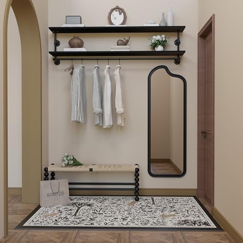 Black Clothes Rack 70in, 2-Tier Wall Mounted Garment Rack with Real Wood Shelf, Heavy Duty Hanging Clothes Rack, Multi-Purpose Hanging Rod, Space-Saving Closet Storage - Image 6