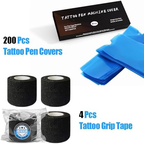 200pcs Blue Tattoo Machine Pen Covers & 4pcs Grip Tape Wraps - Image 2
