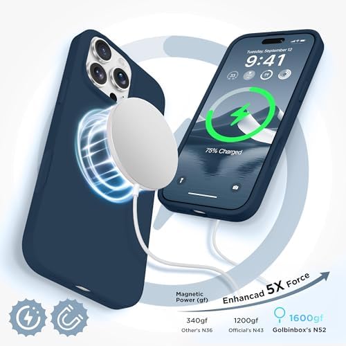 GolbinBox Magnetic for iPhone 16 Pro Max Case, Silicone Cover, Dark Blue - Image 3