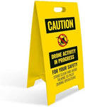 Caution Drone Activity In Progress For Your Safety Stand Clear and Avoid Double Sided Floor Sign, Yellow, 20x11 Inches, Coro Plastic Made in USA by SigoSigns