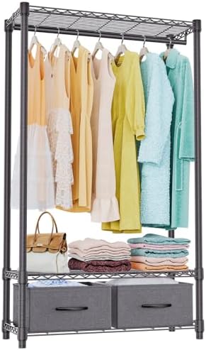IZEUK Heavy Duty Garment Rack Wire Clothes Rack for Hanging Clothes (Dark Grey, 3 Tier with 2 box, 15.7" D x 35.5" W x 72.4" H) by IZEUK