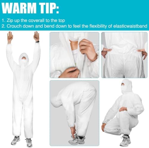 FURWEY Hazmat Suits 5 Pack Disposable Protective Coveralls, with Elastic Wrists, Ankles and Hood, Available in 5 sizes - Image 6