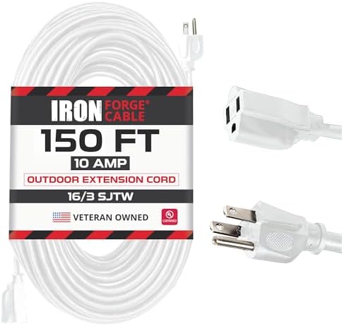 Iron Forge Cable 16 Gauge Heavy Duty White Extension Cord, 150 Ft - SJTW by IronForgeCable