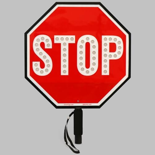 SmartSign LED STOP Paddle - Reflective Hand Held Stop Sign with Handle, 18" Double-Sided, Steady/Flashing LED Light Modes, Rechargeable, Foam-Padded Grip, Red, Pack of 1 by SmartSign