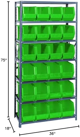 Quantum Storage Systems QSBU-265GN Giant Open Hopper Steel Shelving System, 18" D x 36" W x 75" H, with 7 Shelves and 24 QUS265 Bins, Green - Image 2