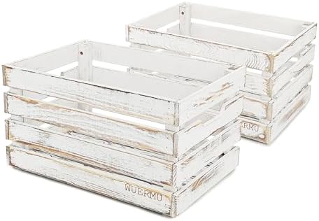 White Wooden Crates are Suitable for Storage, Milk Crates, Wine Crates, Festival Decorations, Camping, and Other Multi-Purpose. They are Sturdy and Durable, set of 2 Length of 17.7 inches. by WUERMU