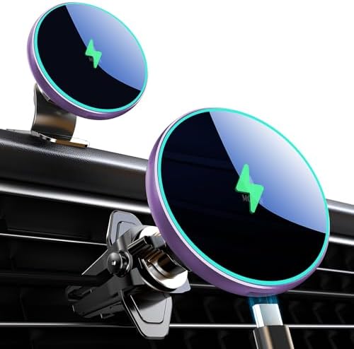 for Magsafe Car Mount Charger 15W LED RGB Car Phone Holder for Dash Vent by MOKPR