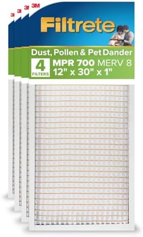 Filtrete 12x30x1 Air Filter, MERV 8, MPR 700, 4 HVAC Filters by Filtrete