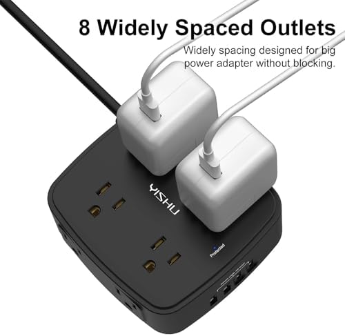 6 Ft Surge Protector Power Strip - 8 Widely Outlets with 4 USB Ports, 3 Side Outlet Extender with 6 Feet Extension Cord, Flat Plug, Wall Mount, Desk USB Charging Station, ETL,Black - Image 4