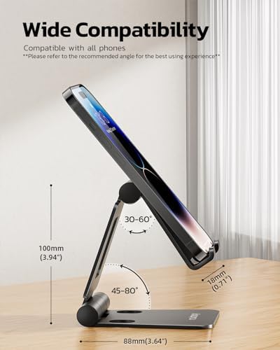 Nulaxy Full Aluminum Dual Folding Cell Phone Stand for Desk, Black - Image 3