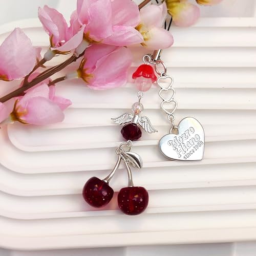 Phone Charms Strap Cute Cherry CellPhone Straps Aesthetic Pink Red Black BlueCherry Phone Chain for Camera Keychain Bag Pendant Decor Gift - Image 5