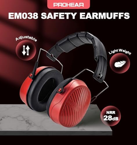 PROHEAR 038 Ear Protection Safety Earmuffs for Mowing, 28dB Noise Reduction Passive Hearing Protector, Compact Foldable Headset for Shooting Construction Power Tools, Red - Image 2
