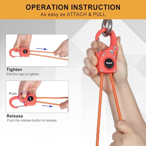 Ayaport Rope Tie Down Ratchet with Carabiner Clip 1/4" x 12', 4pcs - Image 2