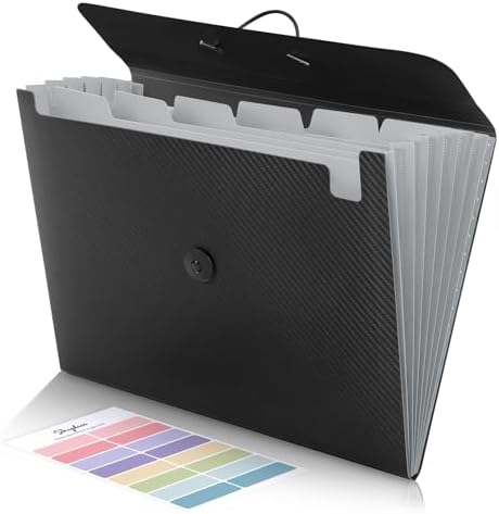 SKYDUE Expanding File Folder with 7 Pockets, Accordion File Organizer, Folders for Documents, Portable Receipt Paper Organizer, Letter Size Filing Folder School Office Supplies, Black by SKYDUE