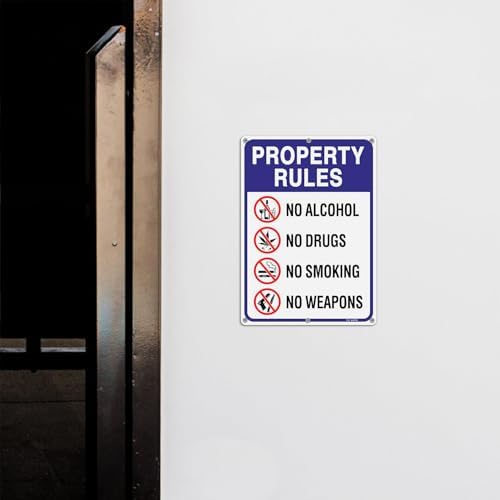 T&R Large Property Rules Sign No Alcohol No Drugs No Smoking No Weapons Sign - 14 x 10 Inches Rust Free .040 Aluminum Reflective - UV Protected, Waterproof and Fade Resistant - 6 Pre-drilled Holes - Image 6