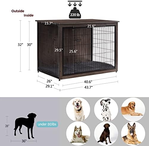 DWANTON 43.3" XXL Dog Crate Furniture with Cushion, Large Dog Kennel Indoor - Image 5