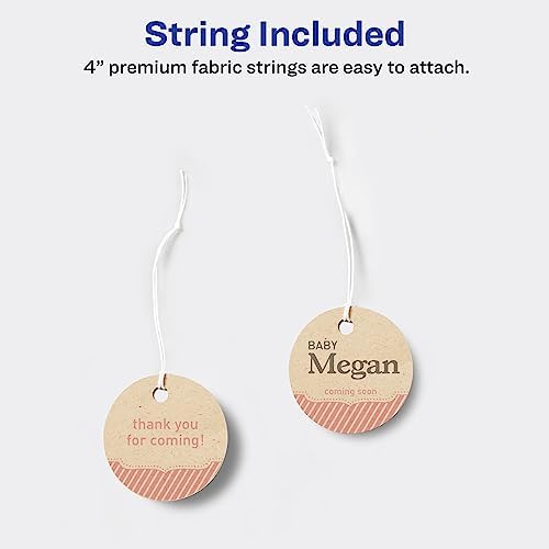 Avery® Kraft Brown Round Tags, Sure Feed® Technology, 2" Diameter, Printable on Both Sides, Includes Strings, 96 Total (80515) - Image 4