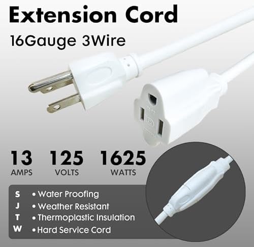 6 Ft White Outdoor Extension Cord, 16 Gauge Heavy Duty - Image 2