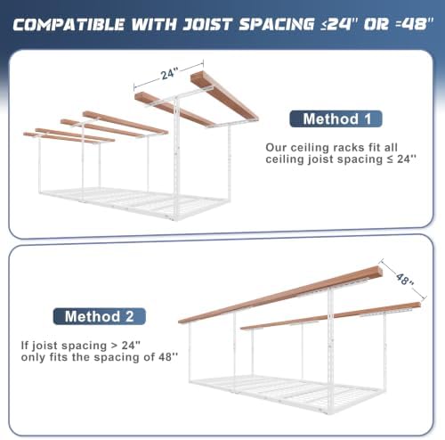 Jusgym 4X8FT Overhead Garage Storage Rack, 26"-40" Height Adjustable Garage Ceiling Storage Racks, Heavy Duty Metal Overhead Storage Organizer System, 750LBS Weight Capacity, White - Image 5