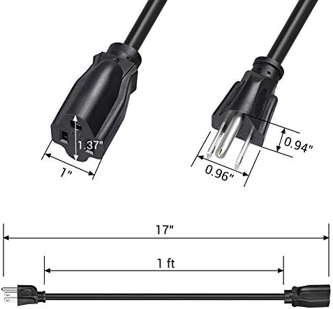 DEWENWILS 10Pack Short Extension Cord, 1 Foot Power Cord, 16 AWG SJTW Weatherproof Extension Cable for Indoor Outdoor Use, 3 Prong Grounded Outlets Plugs, NEMA 5-15P to NEMA 5-15R, Black, UL Listed - Image 6