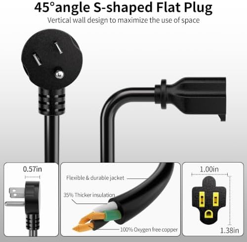 Vockjour 3 FT 3 Pack 14 Gauge Low Profile Flat Plug Extension Cord Black - Image 5