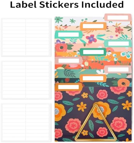 EOOUT 9pcs Decorative File Folders Letter Size, 1/3-Cut Tabs Plastic File Folders for Documents with Colorful Floral Patterns and Erasable Category Labels for Notes Office and School Supplies - Image 4