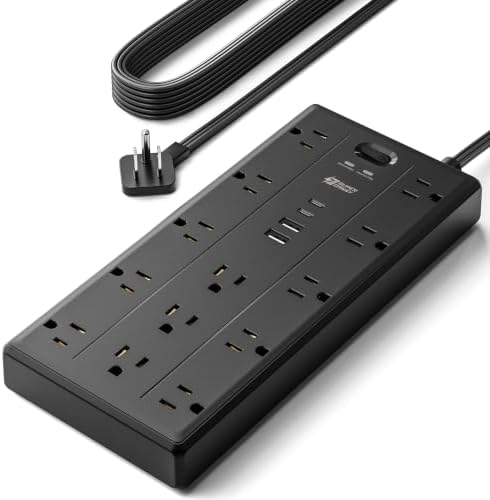 SUPERDANNY 10Ft Extension Cord with Multiple Outlets, Flat Plug Power Strip by SUPERDANNY