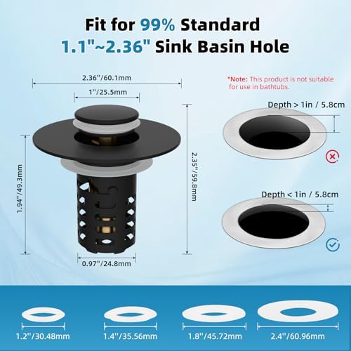 2PCS Bathroom Sink Drain Strainer Universal Metal Hair Catcher, Matteblack - Image 3