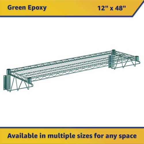 12" x 48" Wire Green Wall Mount Shelf, Commercial Fixed Rack, Metal Wall Mount Floating Shelving - Image 3