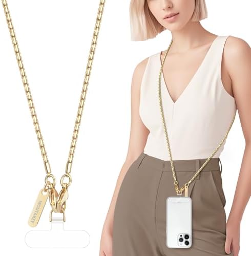 MOUTAKEY Metal Cell Phone chain Crossbody Phone lanyard with 2 Tether Tabs Detachable iPhone Chain Crossbody Strap,Non-rusting,Solid,iPhone Lanyard for Women Girls Travel Shopping Party Camping by MOUTAKEY