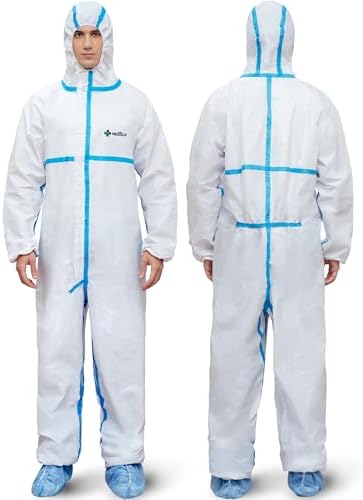 Medtecs Hazmat Suits - 6 Sizes Options - Disposable Coveralls Suit, Medical Protective Coverall PPE Hazmat Suits by MedtecsGroup