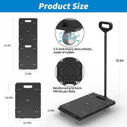 2PCS Connectable Heavy Duty Furniture Dolly, 880 lbs, Removable Handle - Image 2