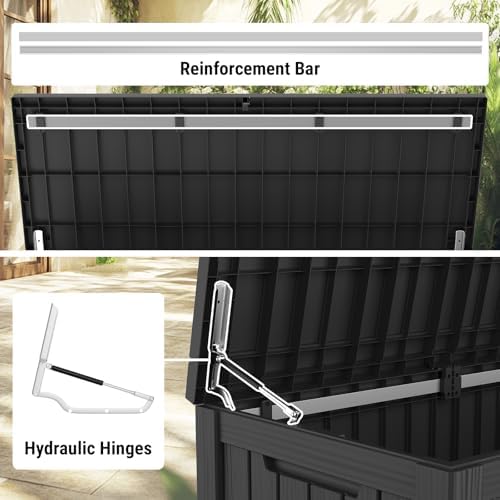 Mars Villa 180 Gallon Outdoor Storage Box, Deck Box Waterproof, Black - Image 6
